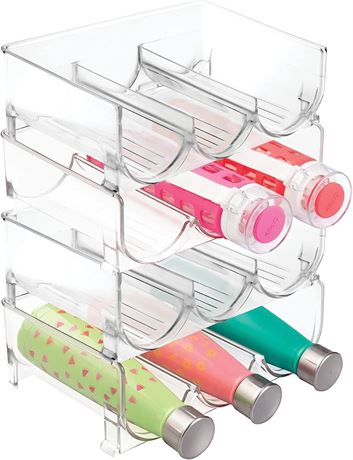 Stackable Plastic 3 Bottle Refrigerator Wine Rack, Clear