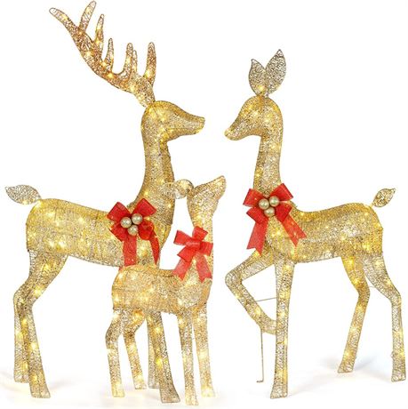 3 Piece Lighted Reindeer Family Christmas Set