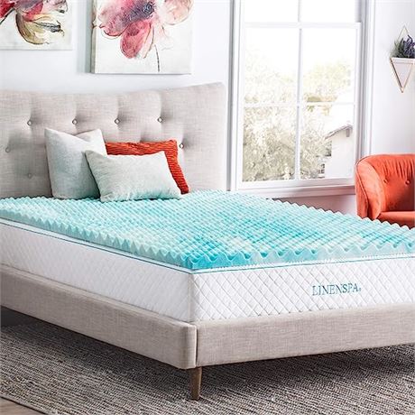 Linenspa 2 Inch Convoluted Gel Swirl Memory Foam Mattress Topper Queen