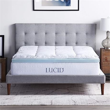 LUCID 4 Inch Down Alternative and Gel Memory Foam Mattress Topper, Twin XL