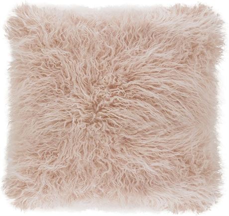 SARO LIFESTYLE Mongolian Faux Fur Poly Filled Throw Pillow,Rose