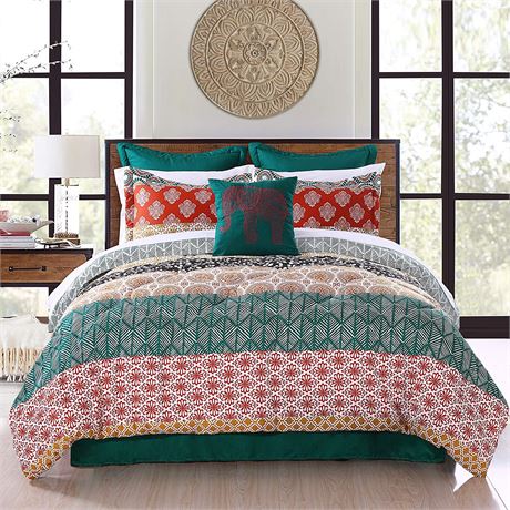 Lush Decor Bohemian Stripe Boho 7 Piece Set, Full/Queen, Turquoise & Orange