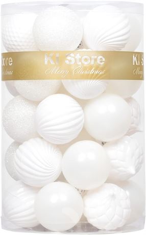 White Christmas Balls 34pcs, Christmas Tree Decoration Ornaments