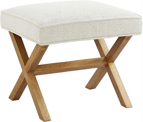 Rivet Mid-Century Square Modern X Ottoman Chair, Ivory, 18"D x 20"W x 18"H