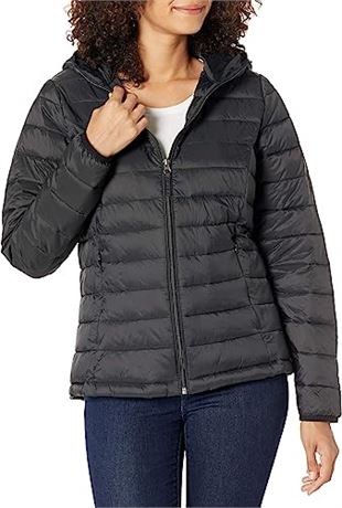 Amazon Essentials Women's Lightweight Hooded Puffer Jacket, Grey, XS