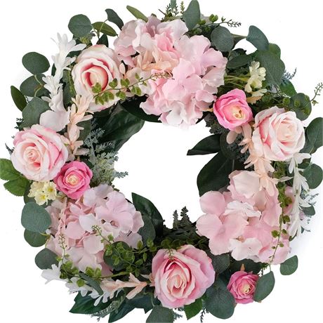 Pink Rose Wreath Frount Door, 21"