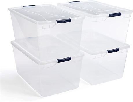 Rubbermaid Cleverstore Plastic Storage Bins w/Lids, 95 Qt, Set of 4