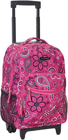 Rockland Double Handle Rolling Backpack, Bandana, 17-Inch