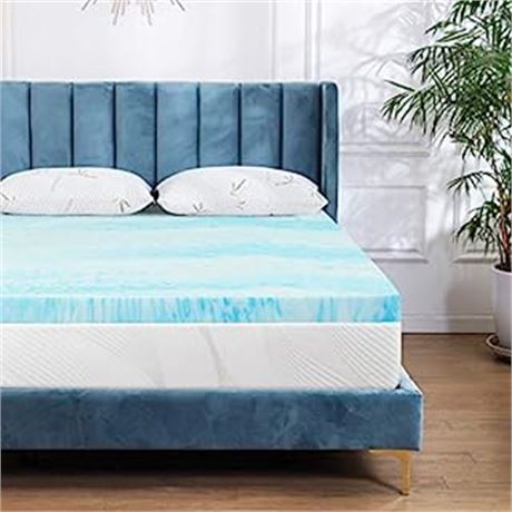 Milemont 3-Inch Cool Swirl Gel Memory Foam Mattress Topper, King, Blue