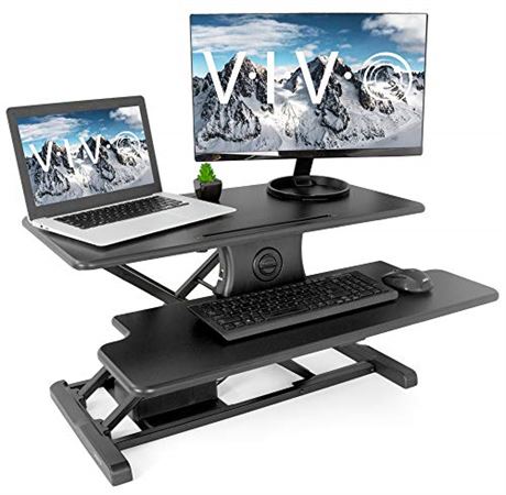 VIVO Black Electric Height Adjustable 32 inch Standing Desk Converter Sit Stand