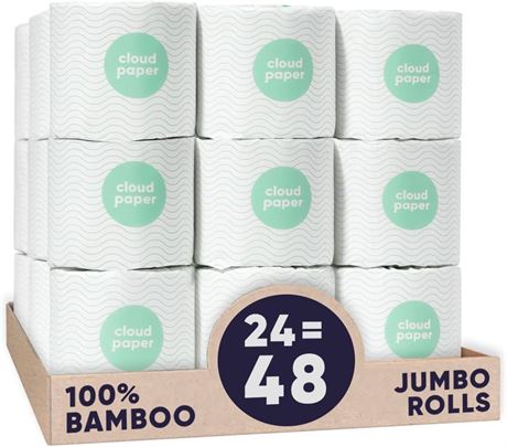 Cloud Paper Bamboo Toilet Paper, 24 Rolls, 3-ply, 300 sheets per roll