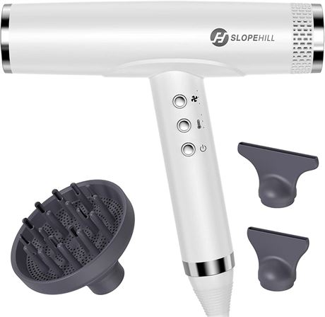 Slopehill Ionic Salon Hair Dryer, with 110, 000 RPM Brushless Motor (White)