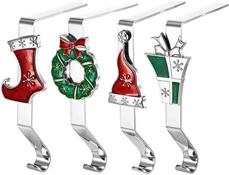 PintreeLand Christmas Stocking Holders for Mantle Set of 4 - Silver