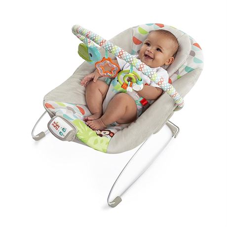 Bright Starts Happy Safari Vibrating Baby Bouncer Seat with Harness, 0-6 Months