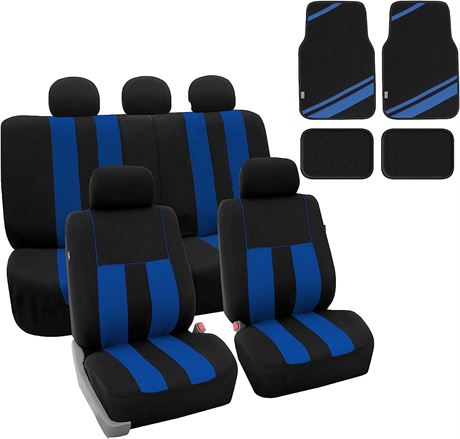 FH Group Striking Striped Car Seat Covers Full Set, with Carpet Floor Mats