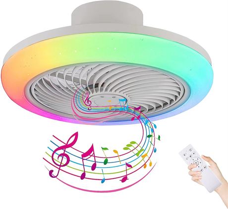 Modern RGB Ceiling Fan, 18" Bladeless Ceiling Fan with Music and Speaker