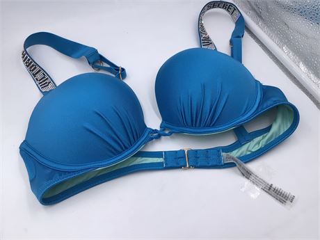 Victoria's Secret Push-Up, 34B, Azure Blue/Rhinestone Straps - Wired Bra