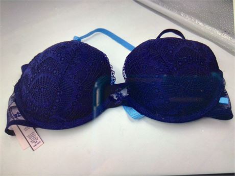 Victoria's Secret Push-Up, 34C, Navy/Aqua Blue/Lace - Wired Bra