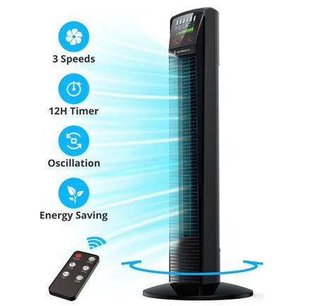 TaoTronics Bladeless Tower Fan w/ Remote - 36" - Black