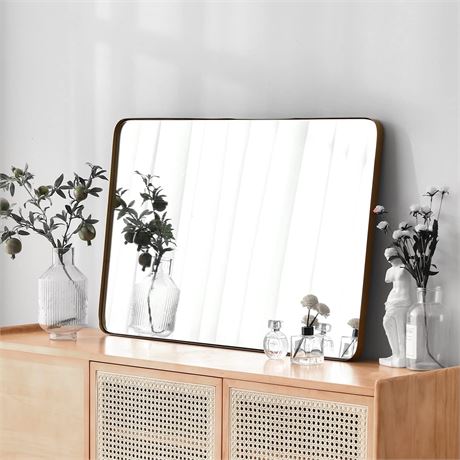 BIKARSOUL Rectangle Wall Mirror with Rounded Corner, Black, 23.6"*35.4"