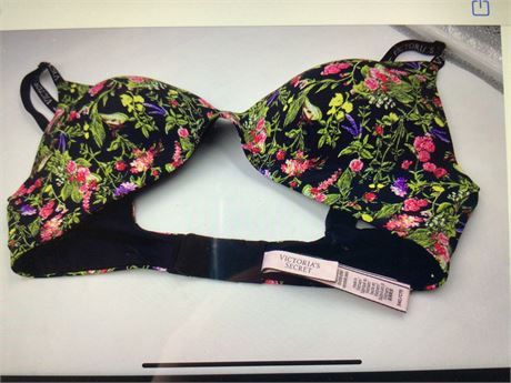 Victoria's Secret Push-Up, 34C, Black/Floral Print - Wireless Bra