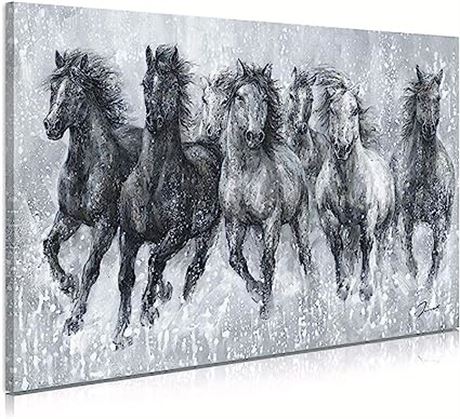 ATELIYISHU Large Horses Picture Canvas Wall Art, Black/White