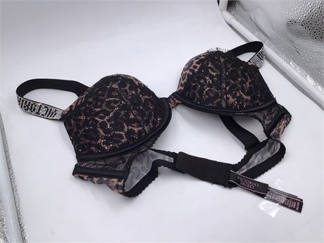 Victoria's Secret Push-Up, 32C, Leopard Print/Black Lace - Wired Bra