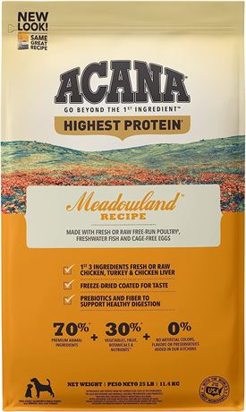 ACANA� Highest Protein, Meadowland, Grain Free Dry Dog Food, 25lb