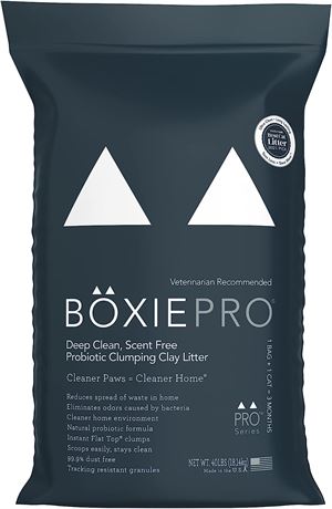 BoxiePro Deep Clean Probiotic Clumping Clay Cat Litter, 40Lb