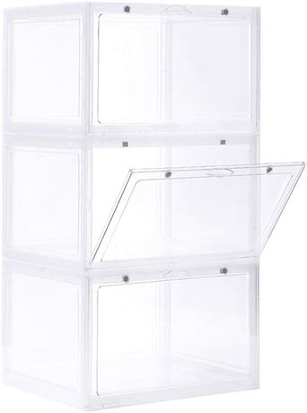 Stackable Shoe Box, Pack of 3 Large Foldable Clear