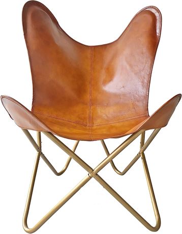 LEATHER JACKSON Leather Living Room Chair, Golden Frame