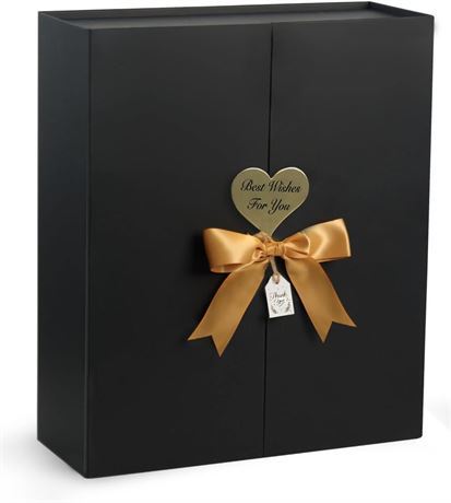 Extra Large Black Gift Box with Ribbon Card, 15.5" x 14.5" x 5.5", Set of 4