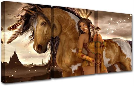 Tucocoo Contemporary Wall Art Beautiful Indian Girl, 14"x20"x3 Panels