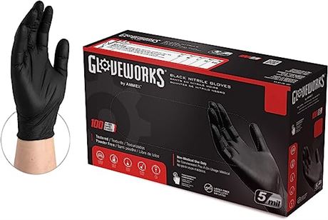 GLOVEWORKS Industrial Black Nitrile Gloves, Med, 1000 Ct