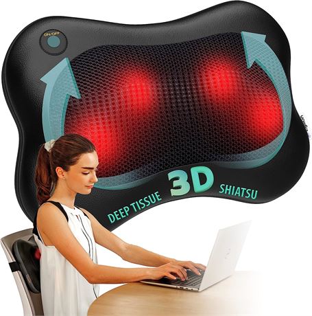 Zyllion Shiatsu Neck Back Massager with Heat - 3D Deep Tissue Kneading