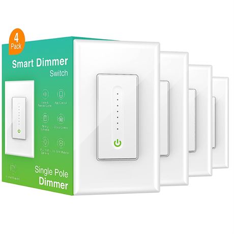 GHome Smart Smart Dimmer Switch, White, 4 pack (no hub required)