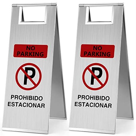 2 Pcs No Parking Stainless Steel Double Sided 24 Inch Foldable Portable Sign