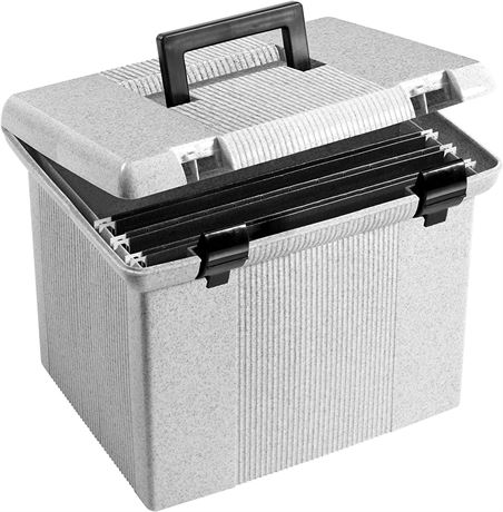 Pendaflex Portable File Box with File, Rails Hinged Lid w/ Double Latch Closure