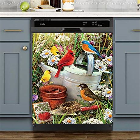 Colorful Garden Birds Kitchen Dishwasher Stickers Home Decor, (Magnetic)