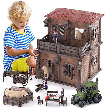 Lucky Doug Farm Animal House Toys Playset for Kids Toddlers Ages 3-8, 187 PCS