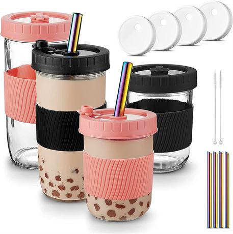 Mfacoy (4 Pack x 2 Size Boba Cup, 24oz & 16oz Bubble Tea Cup