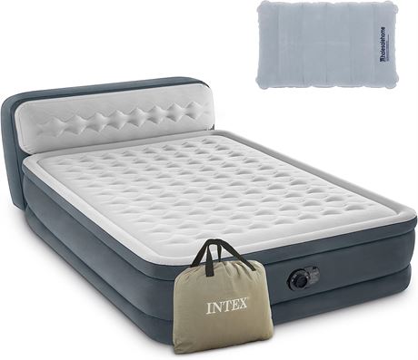 Intex Queen Air Mattress with Headboard and Built in Pump