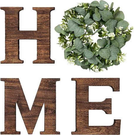 HOME Farmhouse Wall Home Sign with Artificial Eucalyptus for O - Damaged