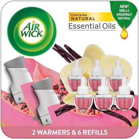 Air Wick Plug In Scented Oil, 2 Warmer&6 Refills, Vanilla&Pink Papaya