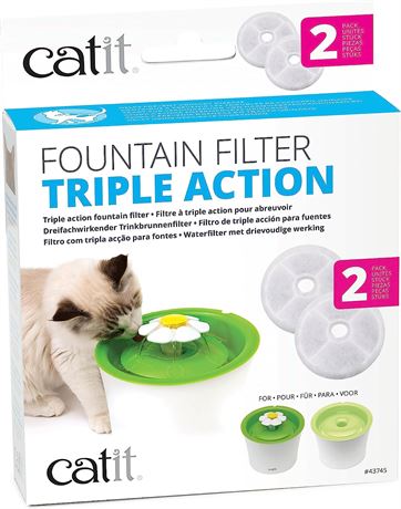 Catit Triple Action Water Fountain Filters, 2 Pack