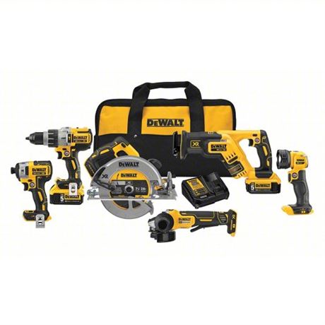 "DEWALT Cordless Combination Kit: 20V DC Volt, 6 Tools, 1/2 in Hammer Drill