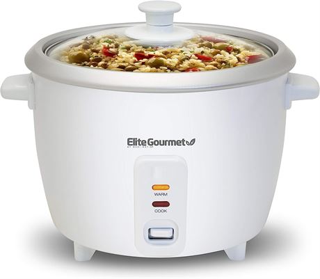 Elite Gourmet 6-Cups Cooked Electric Rice Cooker - White