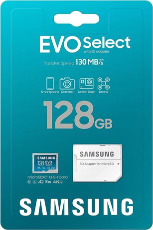 Samsung EVO Select 128GB A2 V30 4K Micro SD Card + Adapter