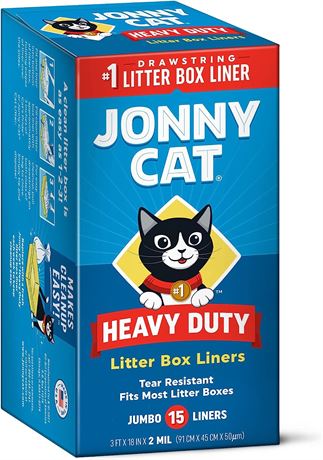 Jonny Cat Litter Box Liners: Heavy Duty - Drawstring Close - Jumbo, 15 Count