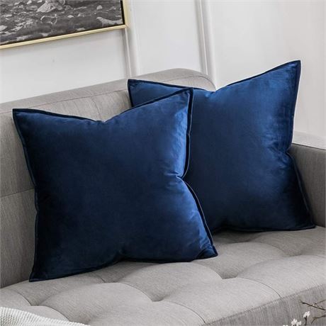 100% Velvet Navy Blue Square Throw Pillow Covers, 2-Pack